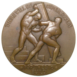 SOCIETY OF MEDALISTS #22, TWO MEN BUILDING, OVERCOMING ADVERSITY, BY WALKER HANCOCK, 1940