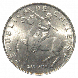 REPUBLIC OF CHILE, 5 ESCUDOS, LAUTARO ON HORSE, 1972